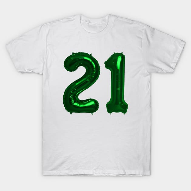 Bright Green 21st Birthday Metallic Helium Balloons Numbers T-Shirt by podartist